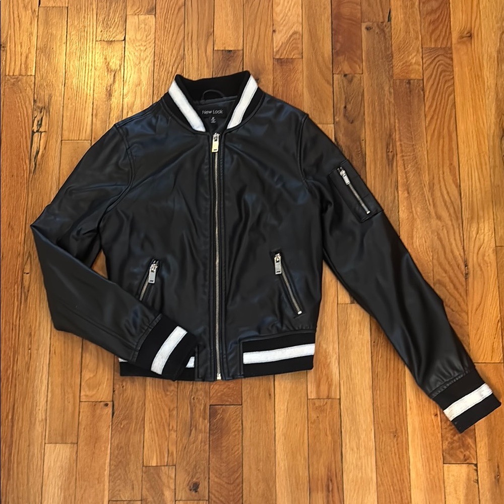 Black Bomber Jacket with White and silver Accents (1)